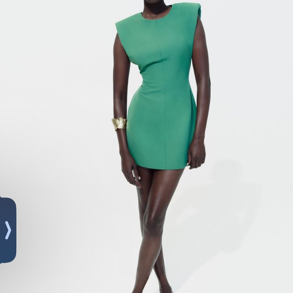 Green Zara puffer sleeve dress